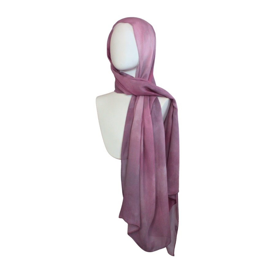 Non-slip breathable bamboo modal hijab in artistic dusty mauve and dusty pink. Watercolor bamboo modal hijab for the hot weather | Lina Zibdeh