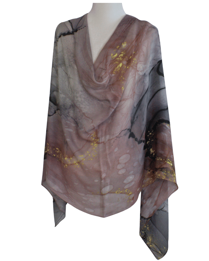 High quality printed modal hijab in green, grey, blush and golden hues. Ideal for women over 40, for work, for menopause hot flashes. Lina Zibdeh