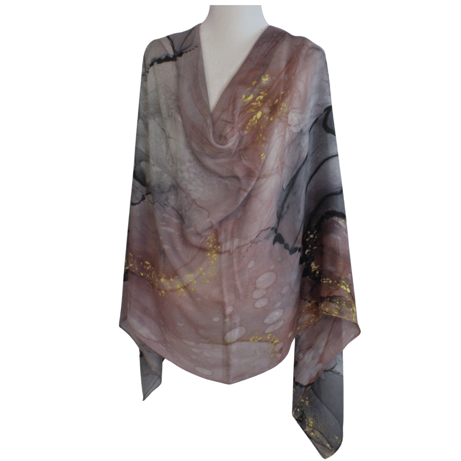 High quality printed modal hijab in green, grey, blush and golden hues. Ideal for women over 40, for work, for menopause hot flashes. Lina Zibdeh