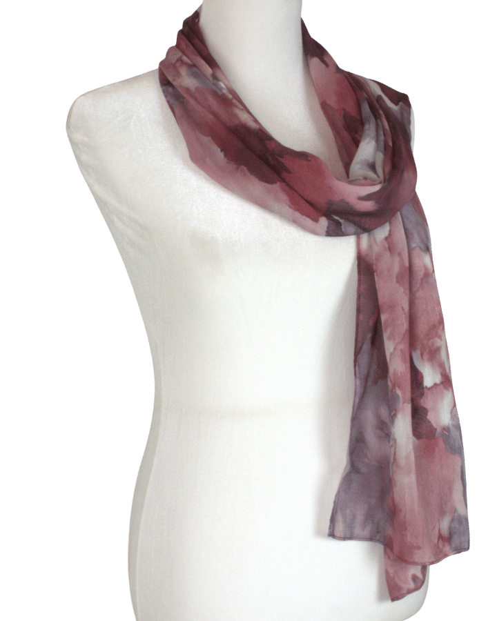 Watercolor printed bamboo modal hijab scarf in red hues, premium 100% bamboo and ideal for women who look for breathable, lightweight non slip hijab scarves | Lina Zibdeh