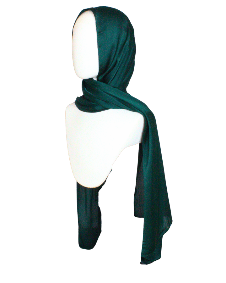 Dark green formal hijab scarf for fancy occasions | Emerald green satin hijab scarf muslim fashion | Lina Zibdeh