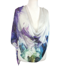 Double bordered bamboo modal hijab scarf in white and watercolor purple black strokes. Ideal for headscarf in the summer and hot weather | Lina Zibdeh