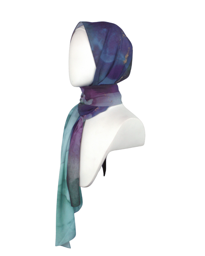 Chiffon hijab wrapped in simple everyday style highlighting jewel colors