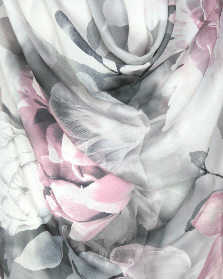 Premium grey silver and rose pink floral hijab, perfect for a chic, polished look | Lina Zibdeh