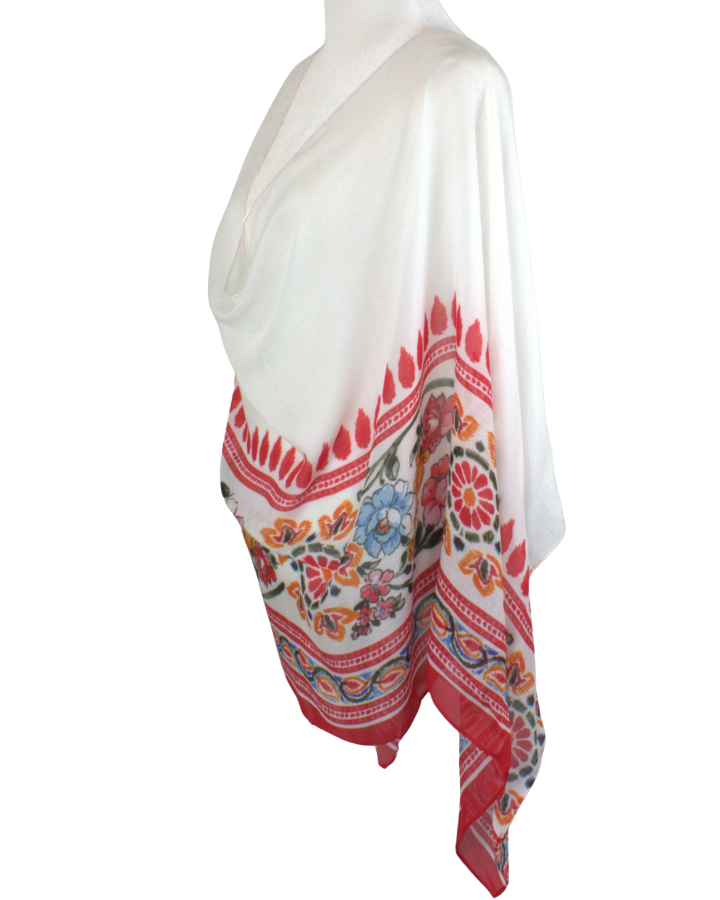 This unique red and white designer printed bamboo modal hijab is lightweight, airy and non slip, ideal choice for practical everyday hijabs in premium quality | Lina Zibdeh
