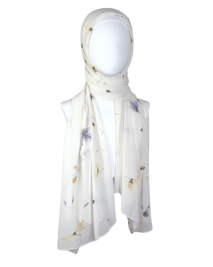 A designer printed chiffon hijab scarf of a delicate print that is ideal for everyday wear and work | Lina Zibdeh