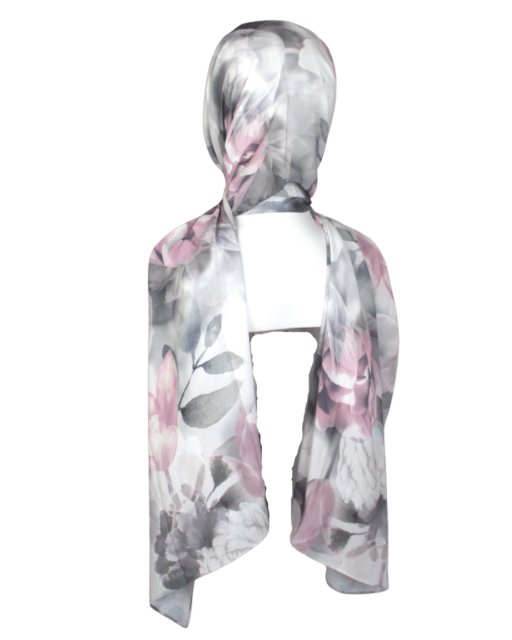Lightweight and easy-care crepe chiffon hijab with floral design | Lina Zibdeh