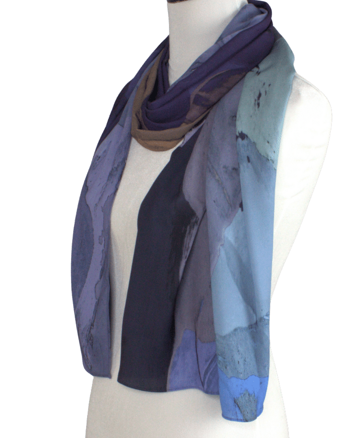 Watercolor hijab scarf in purple and mauve hues, designed as a luxury hijab suitable for work and outings  | Lina Zibdeh