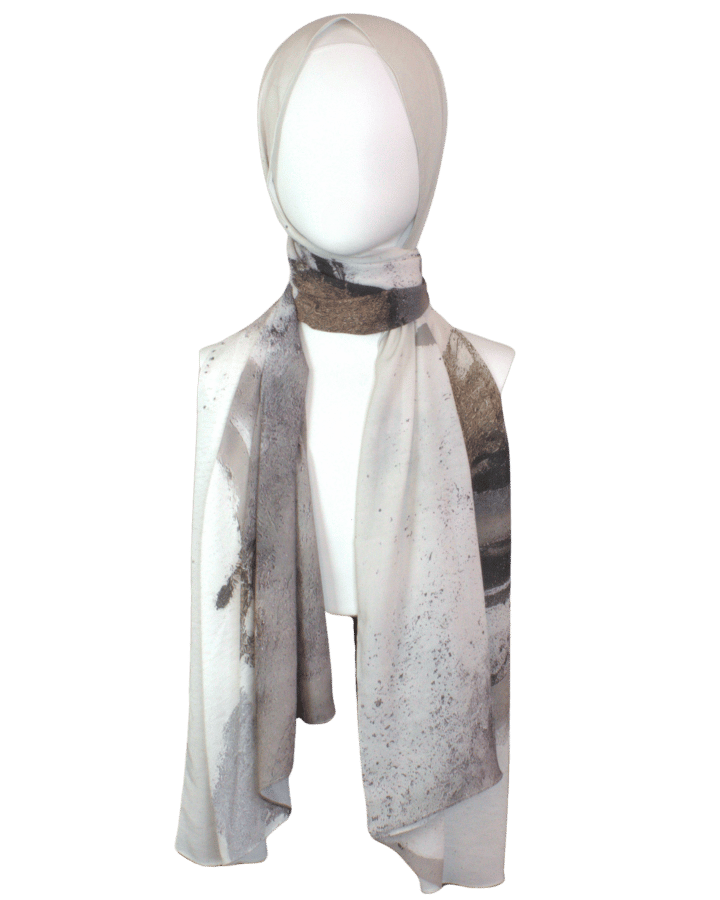 A printed hijab headscarf wih everyday neutrals, ideal for work and all occasions | Lina Zibdeh