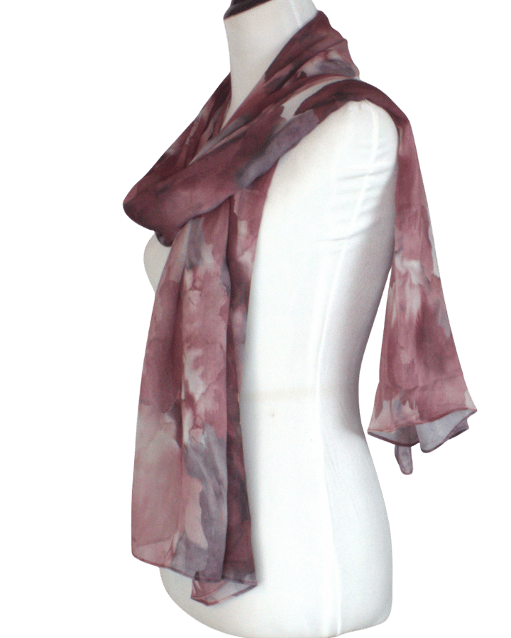 Watercolor printed bamboo modal hijab scarf in red hues, premium 100% bamboo and ideal for women who look for breathable, lightweight non slip hijab scarves | Lina Zibdeh