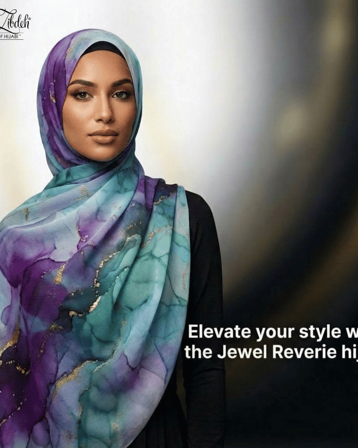 Formal occasion hijab in watercolor jewel tones with premium finish