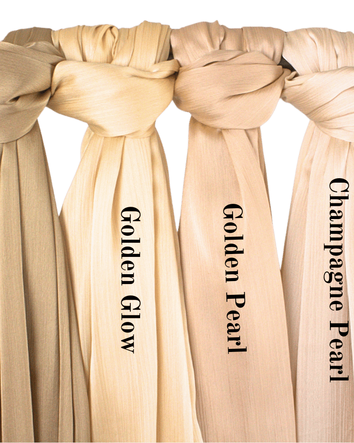 We offer four shades of golden hijabs for formal and special occasions. Satin crinkle golden hijabs premium quality | Lina Zibdeh
