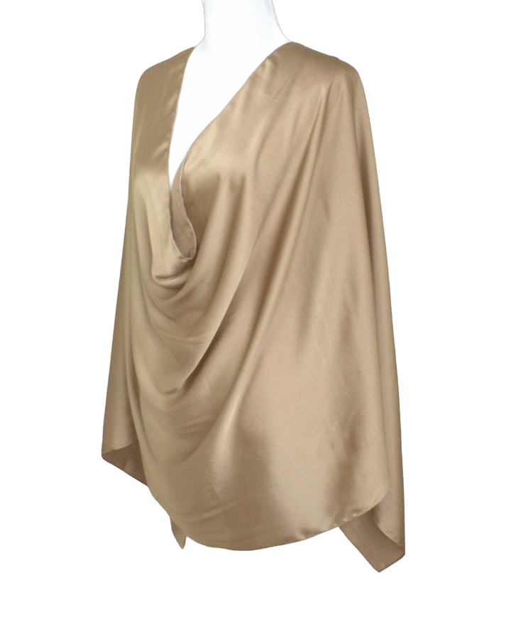 This is your party hijab in bronze golden, soft satin crinkle with a better grip and nice drape | Lina Zibdeh