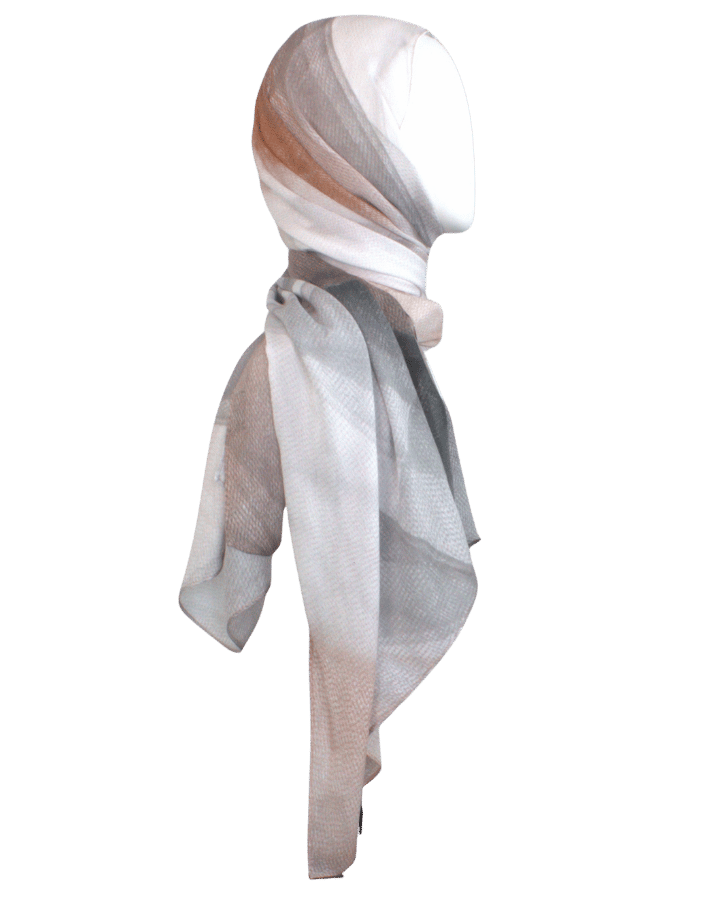 Gradient bamboo modal hijab scarf in beige, brown, and white on a transparent background. Lightweight breathable bamboo hijab ideal for sports, work and menopause women | Lina Zibdeh