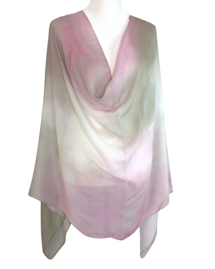 Watercolor Green Pink printed bamboo modal hijab for women 40+, breathable fabric, comfortable for hot weather, stylish for work or gifts | Lina Zibdeh