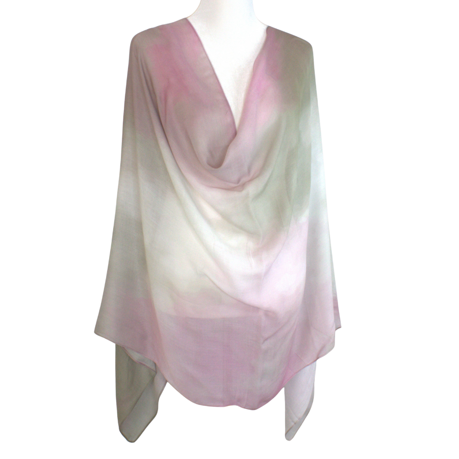 Watercolor Green Pink printed bamboo modal hijab for women 40+, breathable fabric, comfortable for hot weather, stylish for work or gifts | Lina Zibdeh