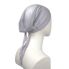 Side view of A light grey tie-back airy mesh hijab cap, Non-slip mesh tie-back hijab cap, heat-friendly and designed for women 20+ balancing work and comfort | Lina Zibdeh