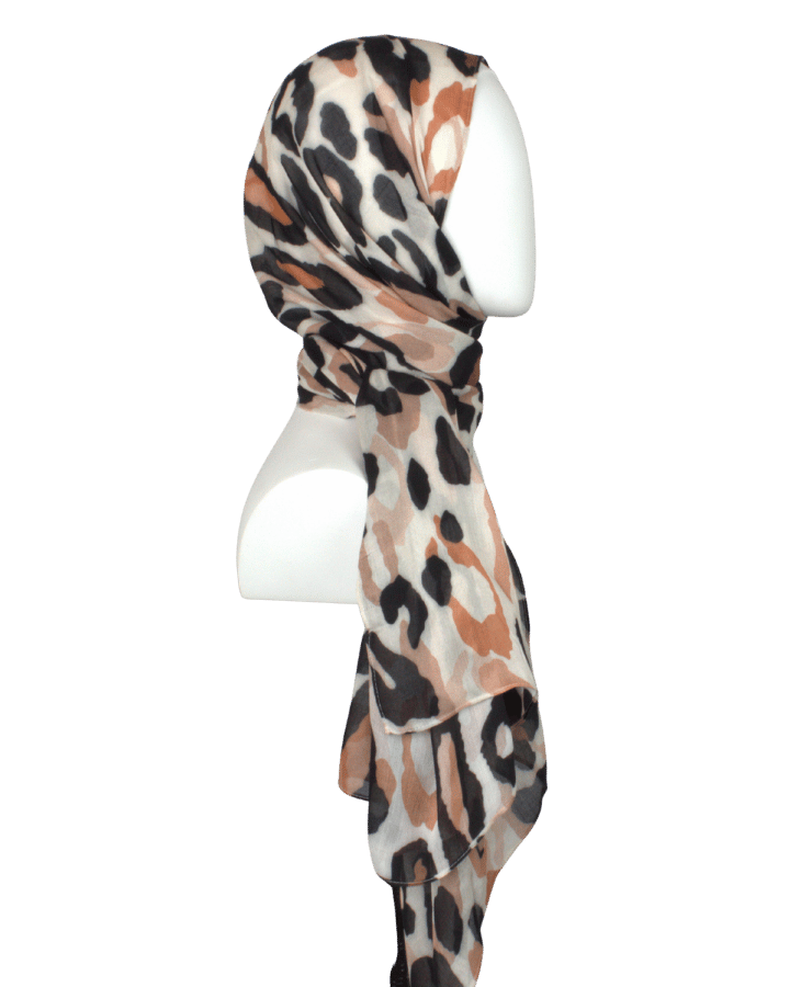 Non-Slip Black, tan & Neutral Leopard Print Bamboo Modal Hijab | premium quality for work and social events | Lina Zibdeh