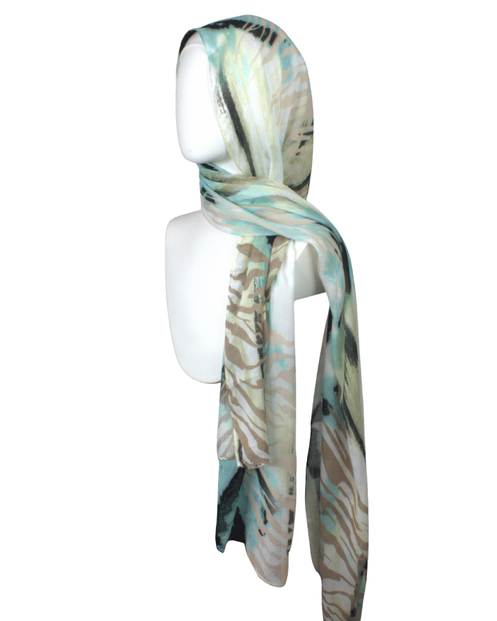 Breathable bamboo modal hijab with wild print in green, black and beige color. Premium 100% bamboo, ideal for work and everyday chic outings | Lina Zibdeh