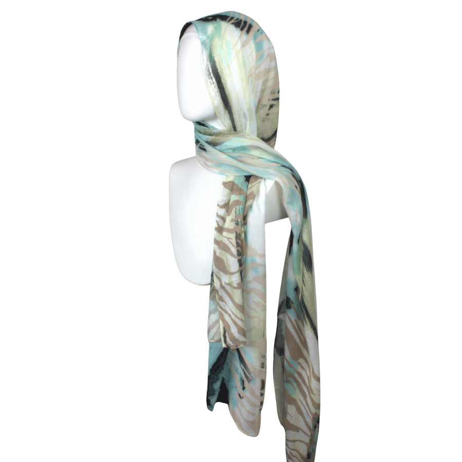 Breathable bamboo modal hijab with wild print in green, black and beige color. Premium 100% bamboo, ideal for work and everyday chic outings | Lina Zibdeh