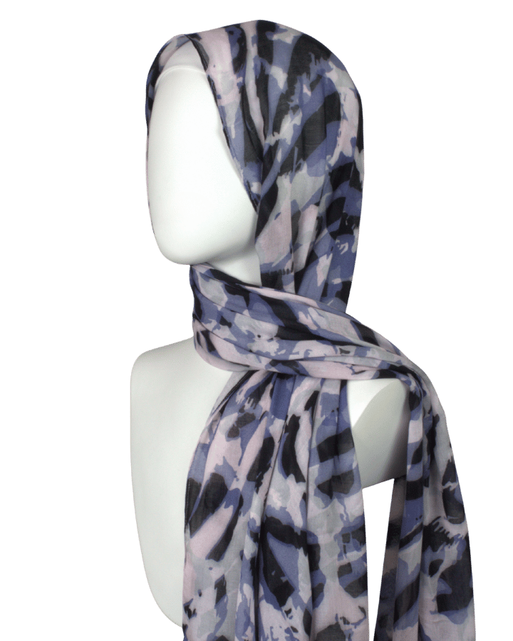 Unique blue and neutral leopard print bamboo modal hijab scarf for work | Lina Zibdeh