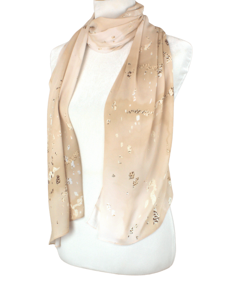Side view of our designer printed hijab scarf, durable and premium fabric ideal for everyday wear and suitable for most skintones | Lina Zibdeh