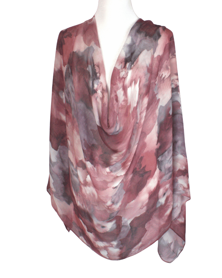 An elegant one-of-a kind printed bamboo modal hijab scarf in red maroon hues | Lina Zibdeh