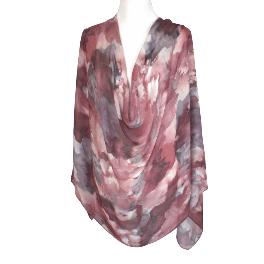 An elegant one-of-a kind printed bamboo modal hijab scarf in red maroon hues | Lina Zibdeh