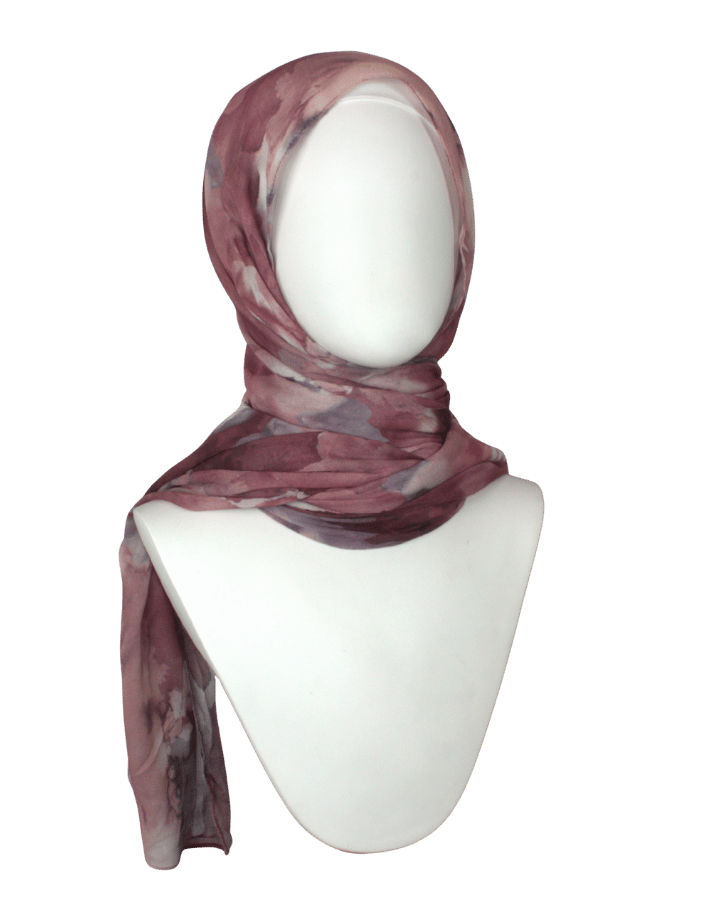A watercolor printed bamboo modal hijab headscarf in crimson red hues, 100% bamboo ideal for all weather, work and everyday errands | Lina Zibdeh