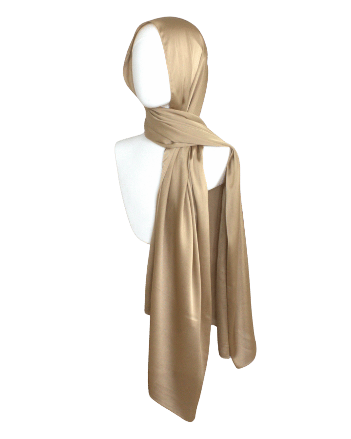 Metallic gold hijab for your formal occasions in premium satin crinkle fabric | Lina Zibdeh