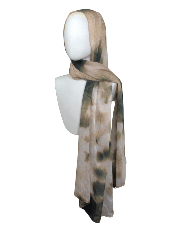 Printed bamboo modal hijab scarf in olive green and beige. A perfect hijab for the summer and hot weather. Non- slip hijab for muslim women and girls | Lina Zibdeh