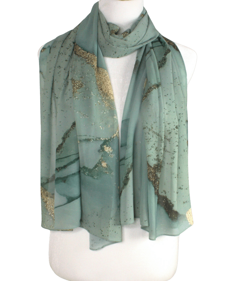 Fancy hijab in green and metallic gold for special occasions