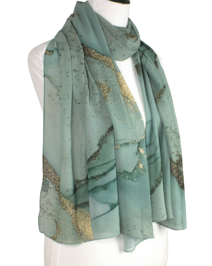 Headscarf hijab in green and metallic gold for special occasions