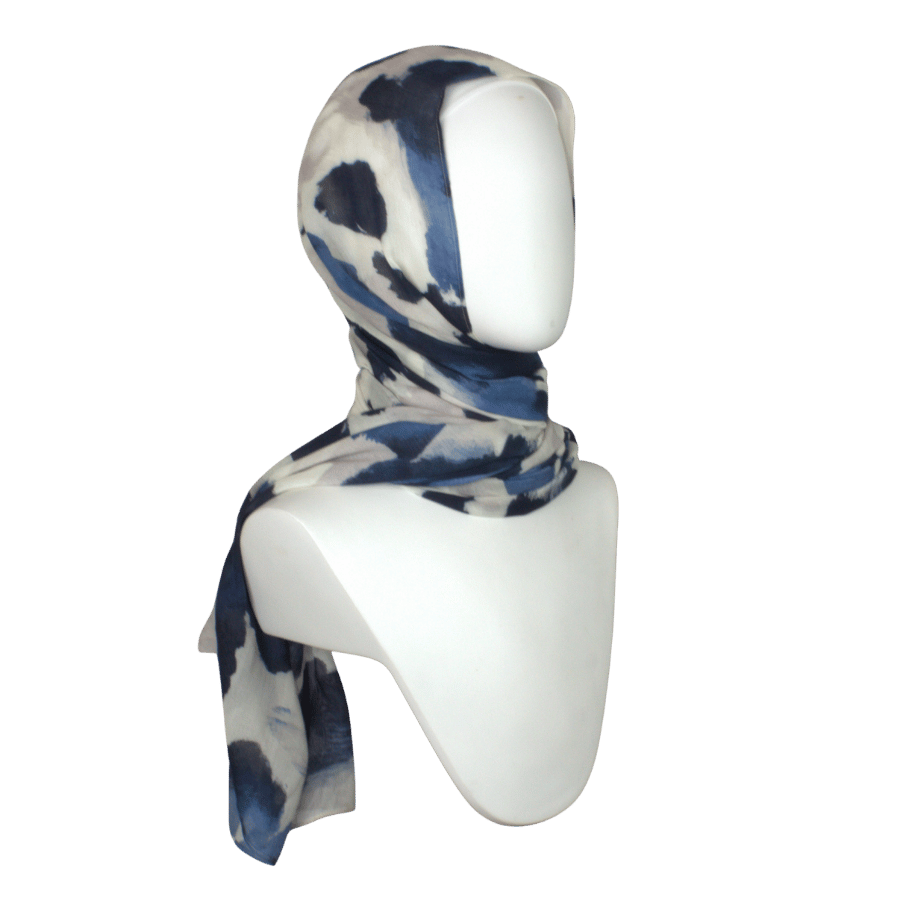 Elegant blue leopard printed bamboo modal hijab for casual and work |Lina Zibdeh