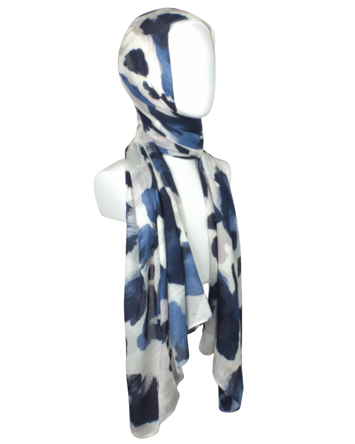 Work-appropriate blue and black leopard print bamboo modal hijab | Lina Zibdeh