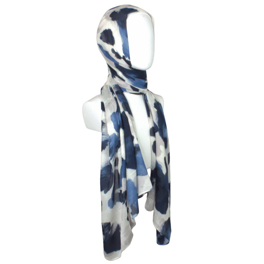 Work-appropriate blue and black leopard print bamboo modal hijab | Lina Zibdeh