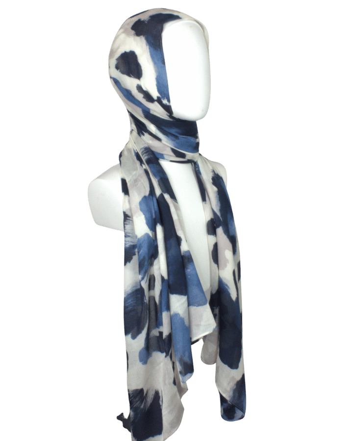 Comfortable all-day wear bamboo modal hijab in navy blue, Black and beige leopard print | Elegant non-slip breathable hijab scarf for work and outings | Lina Zibdeh