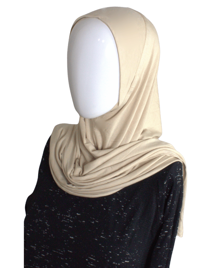 This is your go-to beige instant hijab for running errands, school, sports. Premium fabric for a comfortable modest wear | Lina Zibdeh