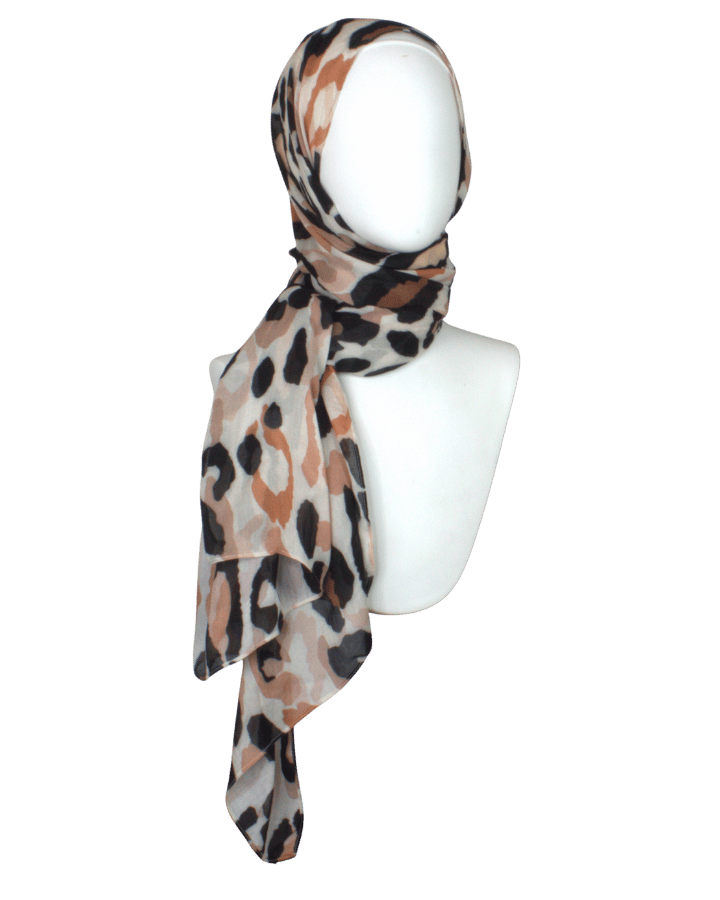 Neutral and Black Leopard Printed Bamboo Modal Hijab – Premium Fabric