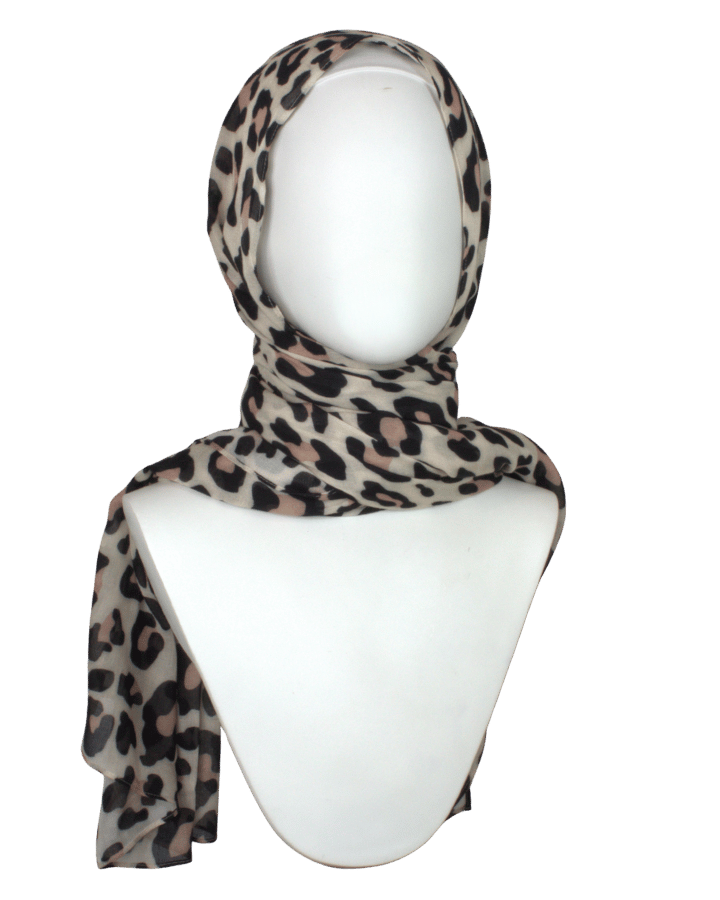 Premium leopard printed bamboo modal hijab in neutral colors, 100% bamboo, lightweight, non-slip and ideal for work and social life for Muslim women | Lina Zibdeh