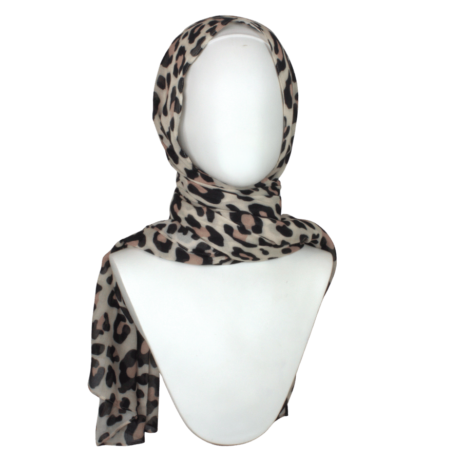 Premium leopard printed bamboo modal hijab in neutral colors, 100% bamboo, lightweight, non-slip and ideal for work and social life for Muslim women | Lina Zibdeh
