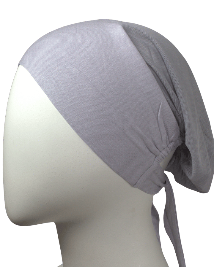 Side view of Non-slip mesh tie-back hijab cap, heat-friendly and designed for women 20+ balancing work and comfort | Lina Zibdeh