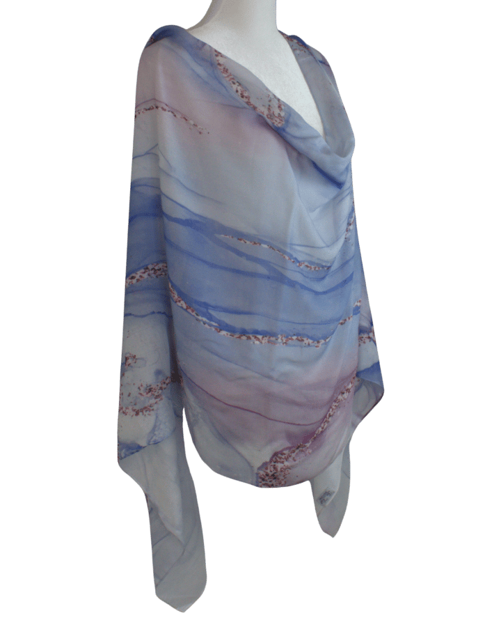 Exclusive printed bamboo hijab featuring twilight-inspired artistic waves. Ideal lightweight non-slip hijab for warm weather | Lina Zibdeh