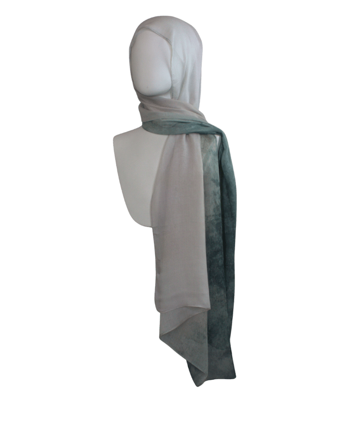 Ombre beige green printed bamboo modal hijab headscarf, ideal for muslim women for work, everyday and warm weather. Non-slip, breathable and lightweight hijab | Lina Zibdeh