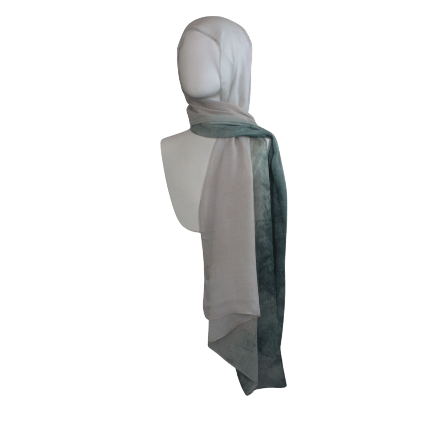 Ombre beige green printed bamboo modal hijab headscarf, ideal for muslim women for work, everyday and warm weather. Non-slip, breathable and lightweight hijab | Lina Zibdeh