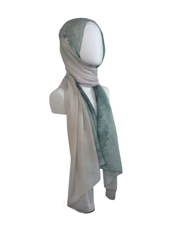 watercolor beige blue teal printed bamboo modal hijab headscarf, ideal for muslim women for work, everyday and warm weather. Non-slip, breathable and lightweight hijab | Lina Zibdeh