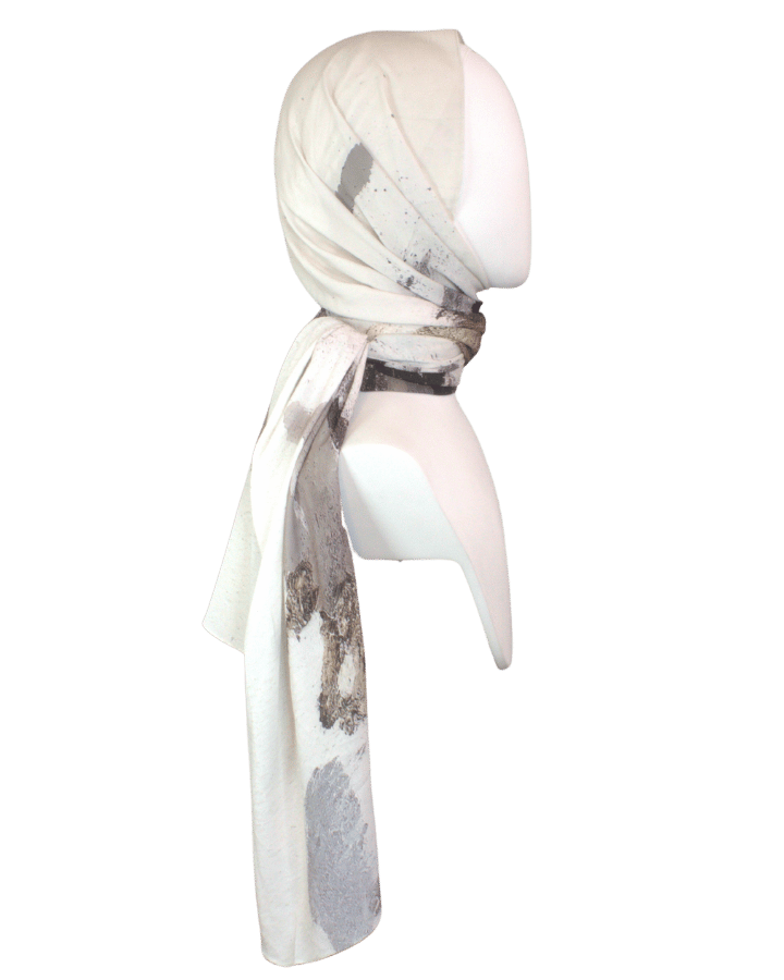 A fancy designer printed hijab scarf wih everyday neutrals, ideal for work and all occasions | Lina Zibdeh