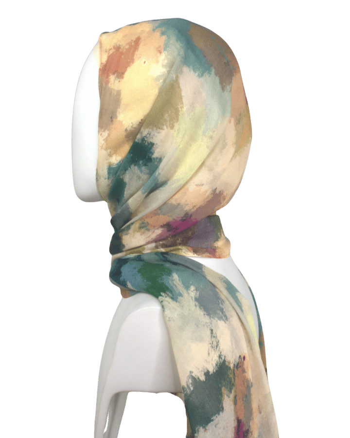 A unique watercolor patterned bamboo modal hijab that combines the best of fabric and colors.