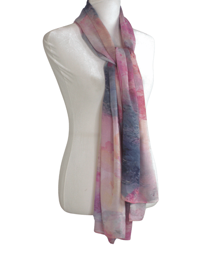 Fancy watercolor airbrushed floral bamboo modal hijab scarf in pink, blush and blue grey. Ideal for everyday and warm climates | Lina Zibdeh