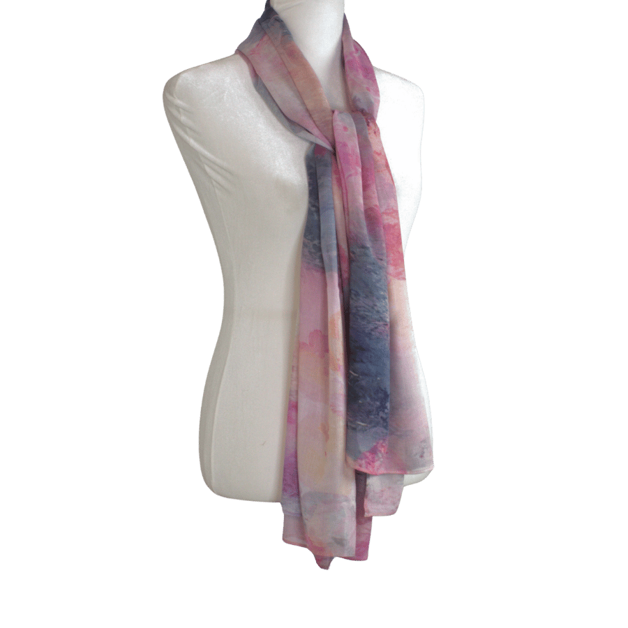 Fancy watercolor airbrushed floral bamboo modal hijab scarf in pink, blush and blue grey. Ideal for everyday and warm climates | Lina Zibdeh